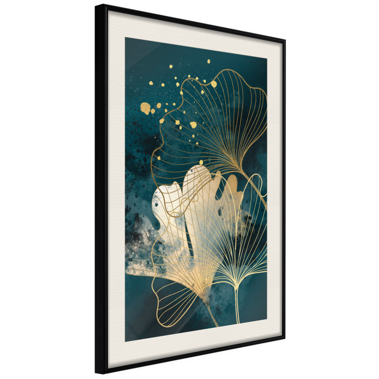 Plakat Natura w abstrakcji - złote liście miłorzębu i turkusowe akwarele 145103 additionalImage 6