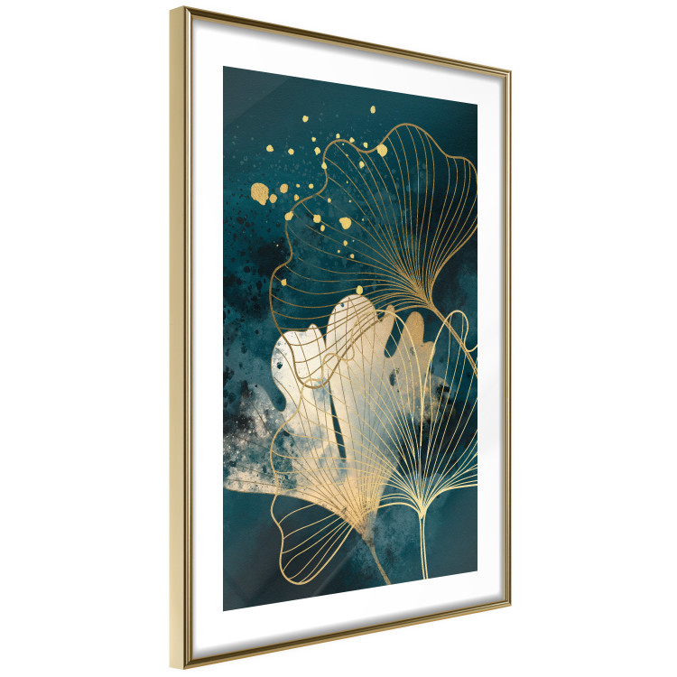 Plakat Natura w abstrakcji - złote liście miłorzębu i turkusowe akwarele 145103 additionalImage 4
