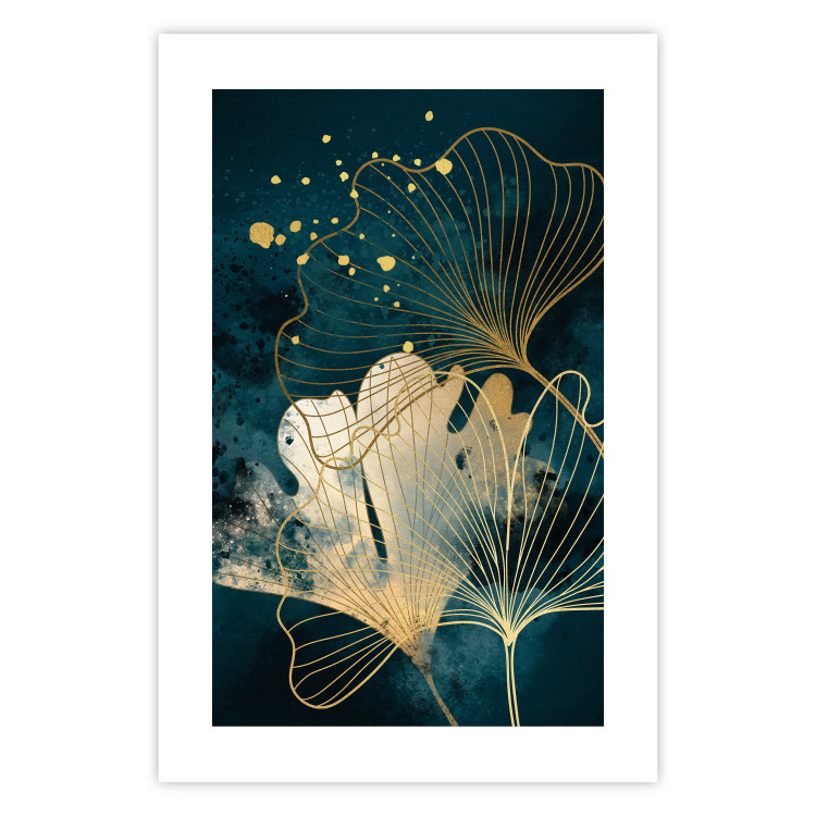 Plakat Natura w abstrakcji - złote liście miłorzębu i turkusowe akwarele 145103 additionalImage 15