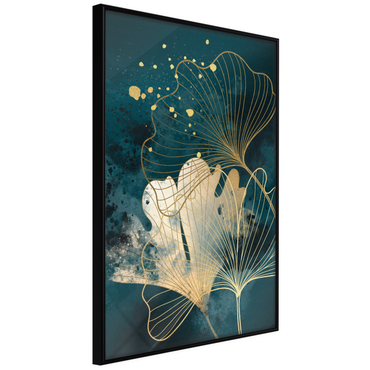 Plakat Natura w abstrakcji - złote liście miłorzębu i turkusowe akwarele 145103 additionalImage 7