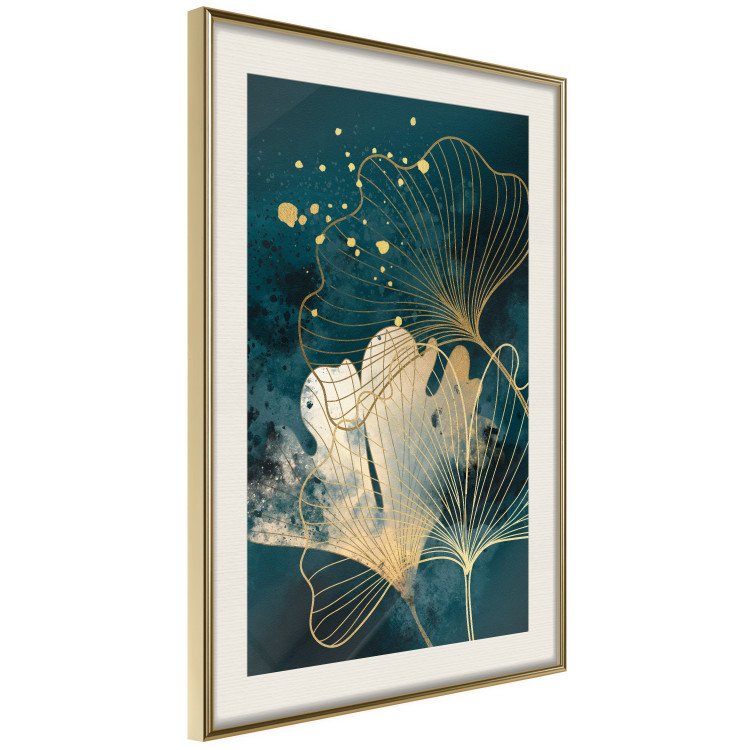 Plakat Natura w abstrakcji - złote liście miłorzębu i turkusowe akwarele 145103 additionalImage 19