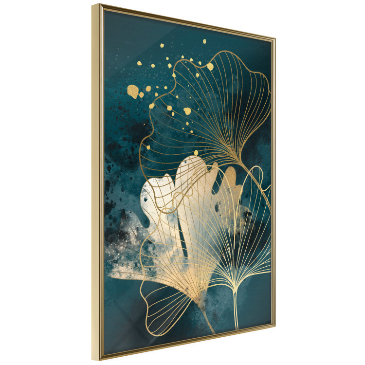 Plakat Natura w abstrakcji - złote liście miłorzębu i turkusowe akwarele 145103 additionalImage 8
