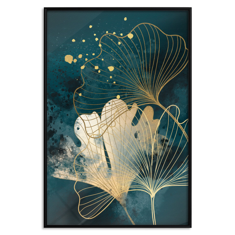 Plakat Natura w abstrakcji - złote liście miłorzębu i turkusowe akwarele 145103 additionalImage 20