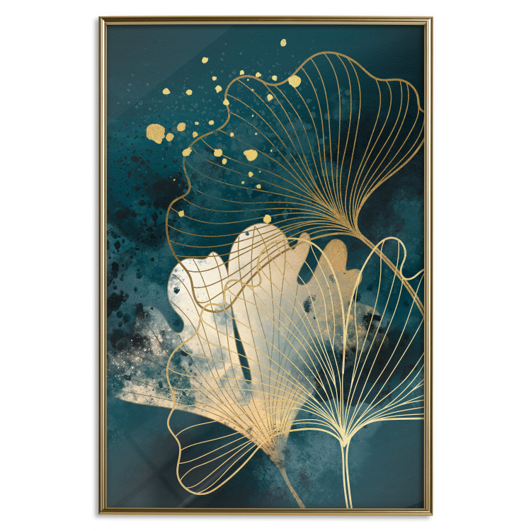 Plakat Natura w abstrakcji - złote liście miłorzębu i turkusowe akwarele 145103 additionalImage 24