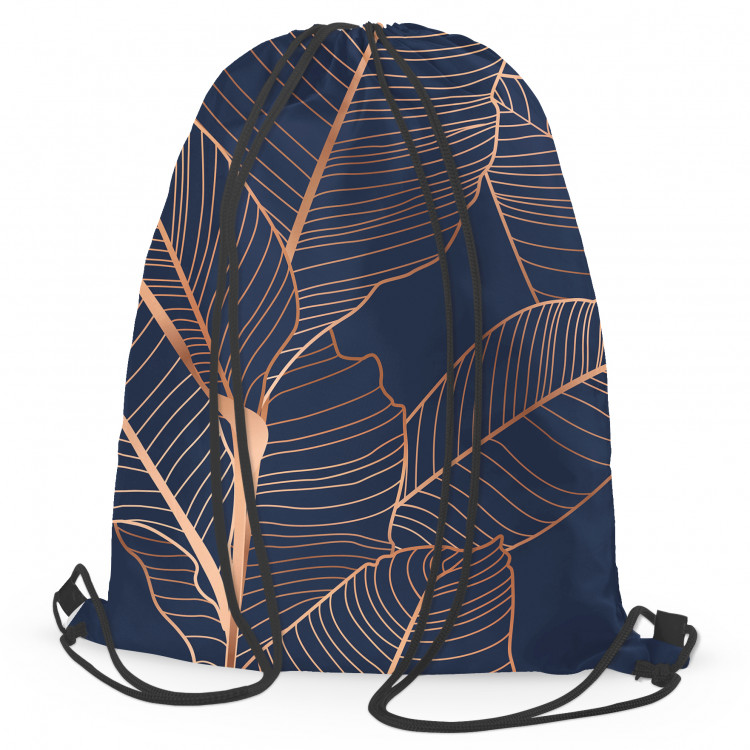 Worek plecak Abstrakcja z liśćmi - motyw roślinny ukazany na ciemnoniebieskim tle 147503