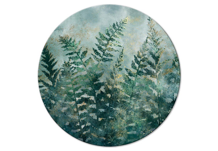 Obraz okrągły Zielone paprocie - bujna roślinność pokryta złotym pyłem 148703