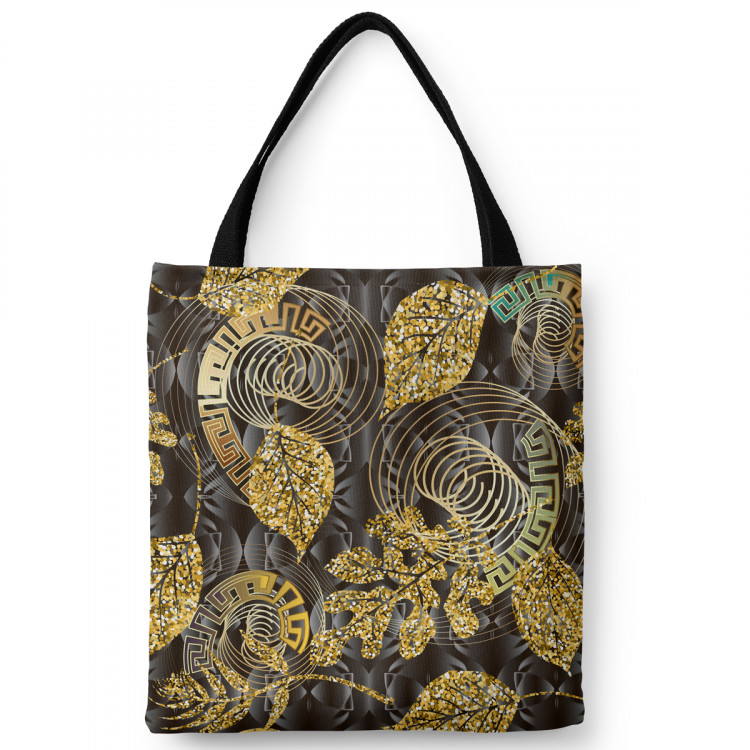 Torba na zakupy Meandryczny ornament - złoto-czarny, abstrakcyjny motyw z liśćmi 147613