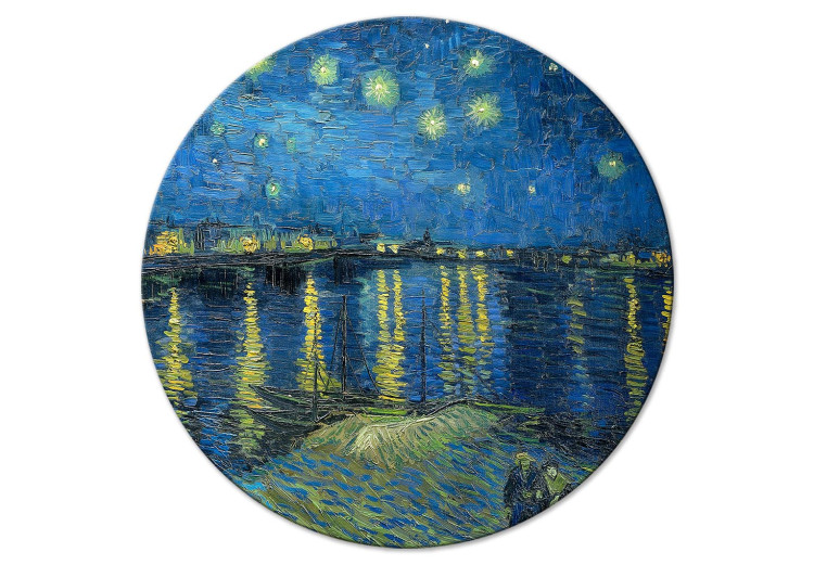 Okrągły obraz Vincent van Gogh - Gwieździsta noc nad Rhone - Łódź na tle niebieskiego nieba 148713