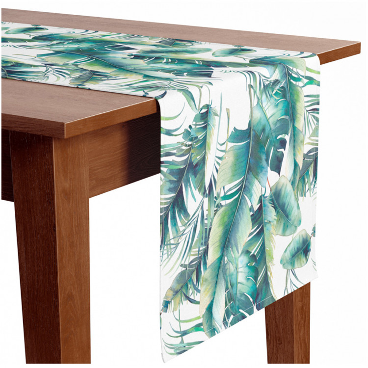 Bieżnik na stół Lekkie liście - tropikalna roślinność w akwarelowym stylu na białym tle 147223