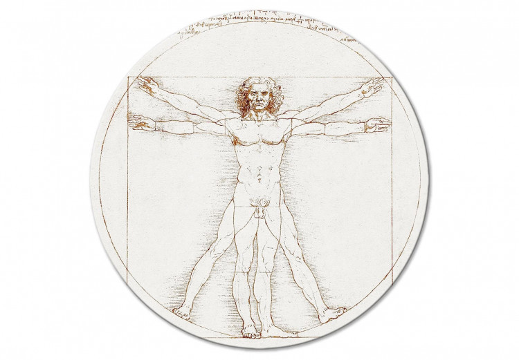 Obraz w kształcie koła Człowiek witruwiański Leonarda da Vinci - rysunek proporcji ciała mężczyzny 148733