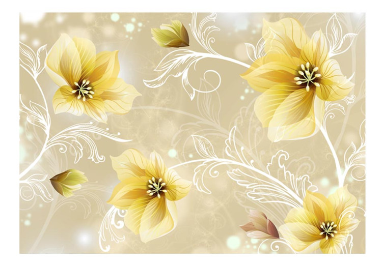 Fototapeta Motyw kwiatowy - żółte kwiaty na beżowym tle z fantazyjnym wzorze 60833 additionalImage 1