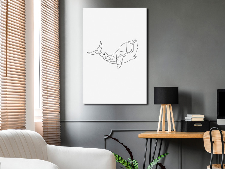 Obraz Czarne kontury płynącego wieloryba - biała, minimalistyczna abstrakcja 128043 additionalImage 3