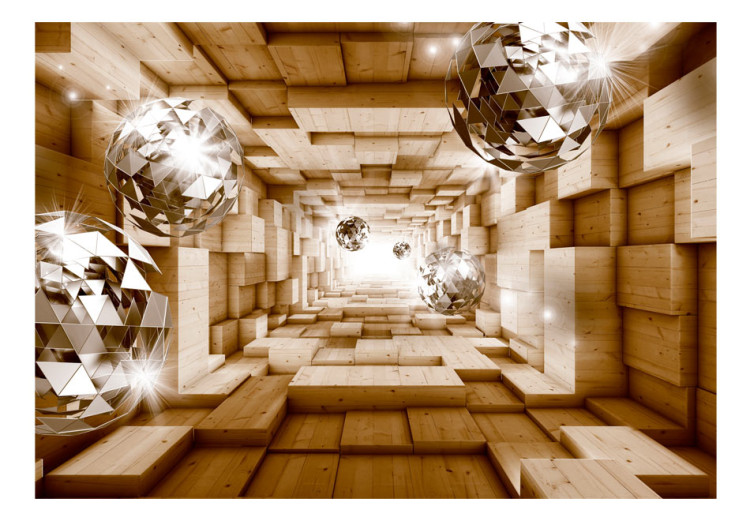 Fototapeta Droga ku światłu - geometryczny tunel z drewna ze szklanymi kulami 61943 additionalImage 1