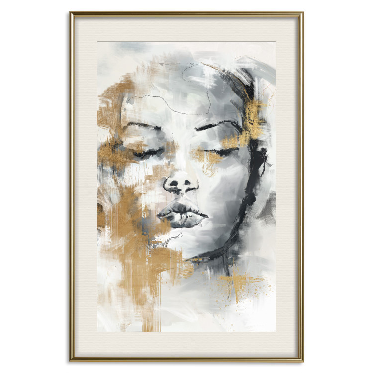 Plakat Portret nieznajomej - twarz kobiety ekspresyjnie malowany w szarościach 144753 additionalImage 24