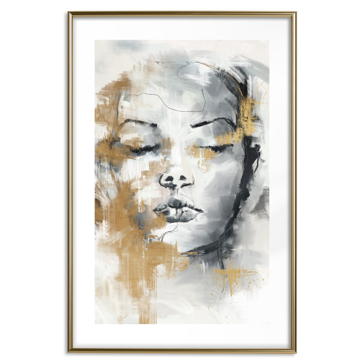 Plakat Portret nieznajomej - twarz kobiety ekspresyjnie malowany w szarościach 144753 additionalImage 26