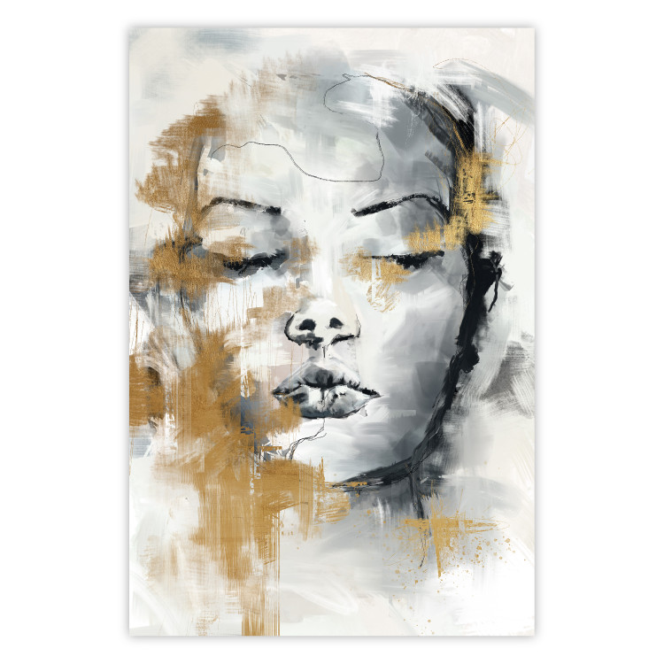 Plakat Portret nieznajomej - twarz kobiety ekspresyjnie malowany w szarościach 144753