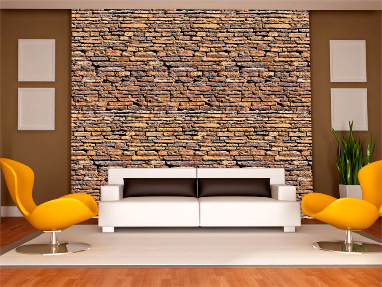 Fototapeta Mur w słońcu - kamienne tło z efektem mahoniowej cegły w słońcu 3D 60953
