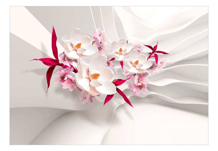 Fototapeta Motyw kwiatowy - bukiet kwiatów w odcieniach różu na tle z efektem 3D 126663 additionalImage 1