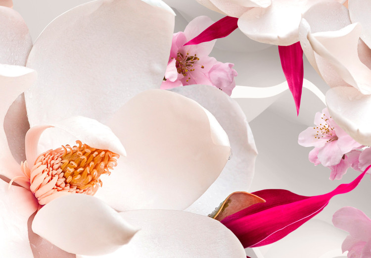 Fototapeta Motyw kwiatowy - bukiet kwiatów w odcieniach różu na tle z efektem 3D 126663 additionalImage 4