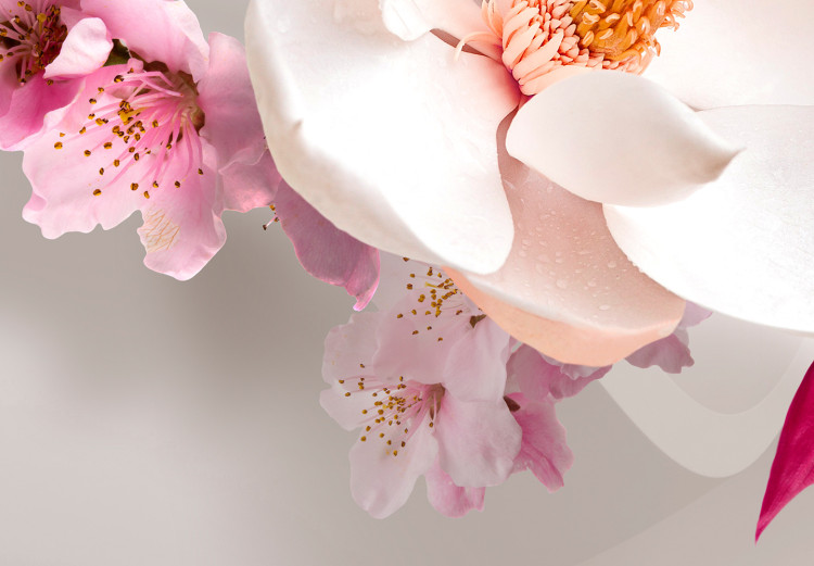 Fototapeta Motyw kwiatowy - bukiet kwiatów w odcieniach różu na tle z efektem 3D 126663 additionalImage 3