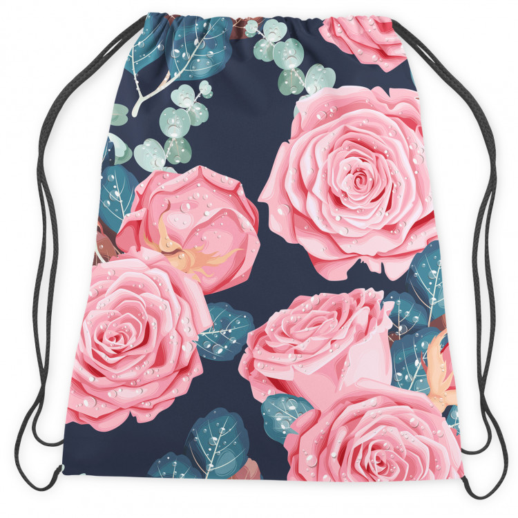 Worek plecak Esencja delikatności – różowe kwiaty i liście na ciemnym tle 147563 additionalImage 2