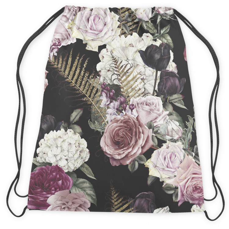 Worek plecak Mistyczny bukiet - kompozycja kwiatów róż i hortensji na czarnym tle 147373 additionalImage 3
