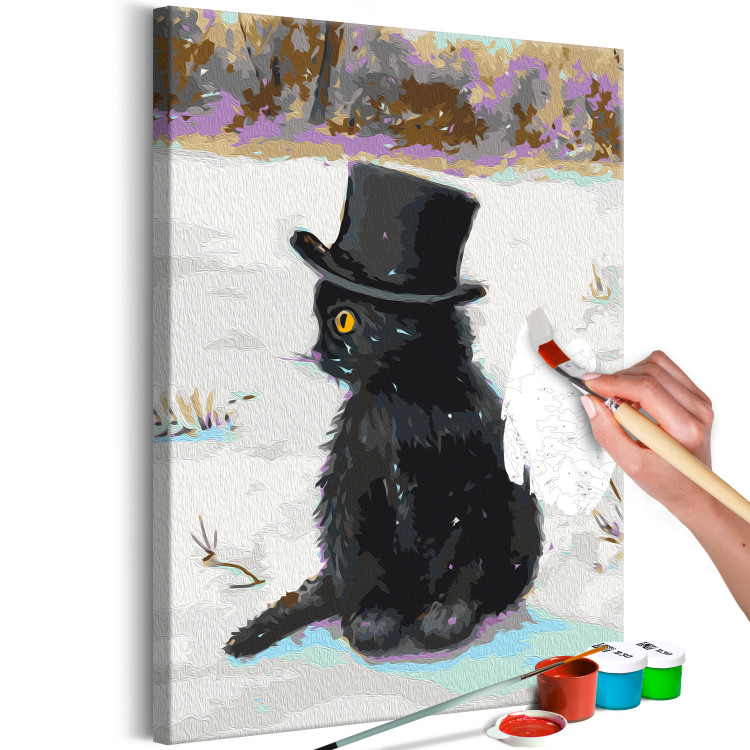 Obraz do malowania po numerach Czarny kotek z melonikiem 138483 additionalImage 6