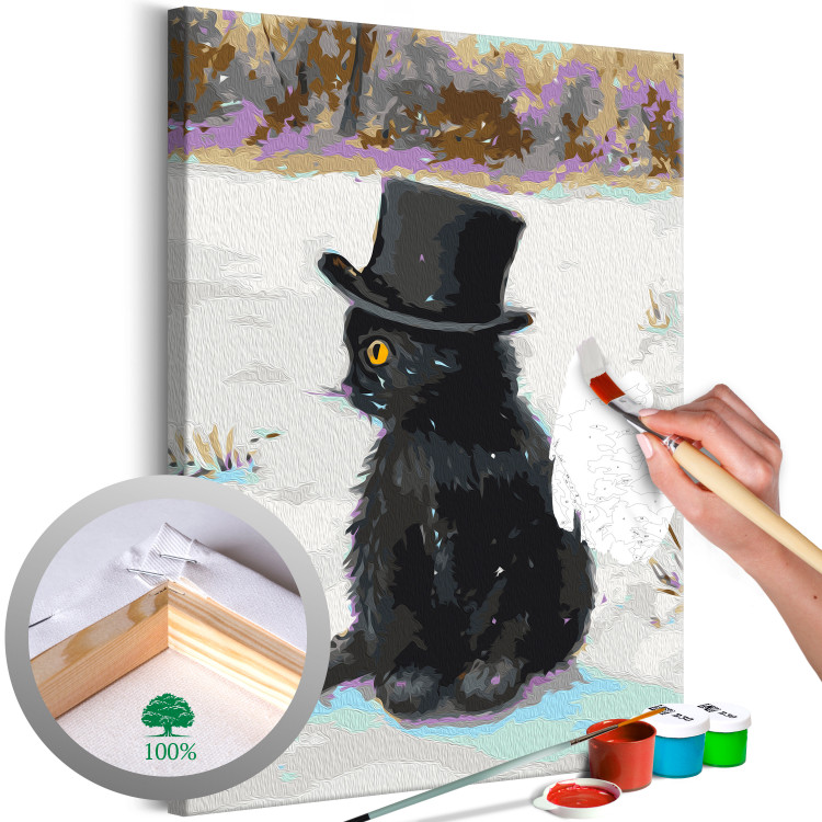 Obraz do malowania po numerach Czarny kotek z melonikiem 138483