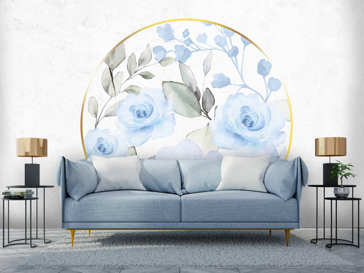 Fototapeta Różane koło - abstrakcja z niebieskimi kwiatami i efektem malowania 143393