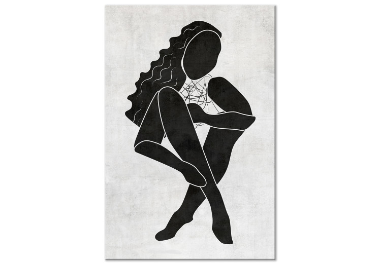 Obraz Siedząca postać kobiety - czarna sylwetka kobiety na szarym tle 134204