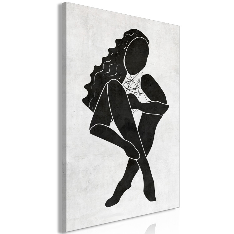 Obraz Siedząca postać kobiety - czarna sylwetka kobiety na szarym tle 134204 additionalImage 2
