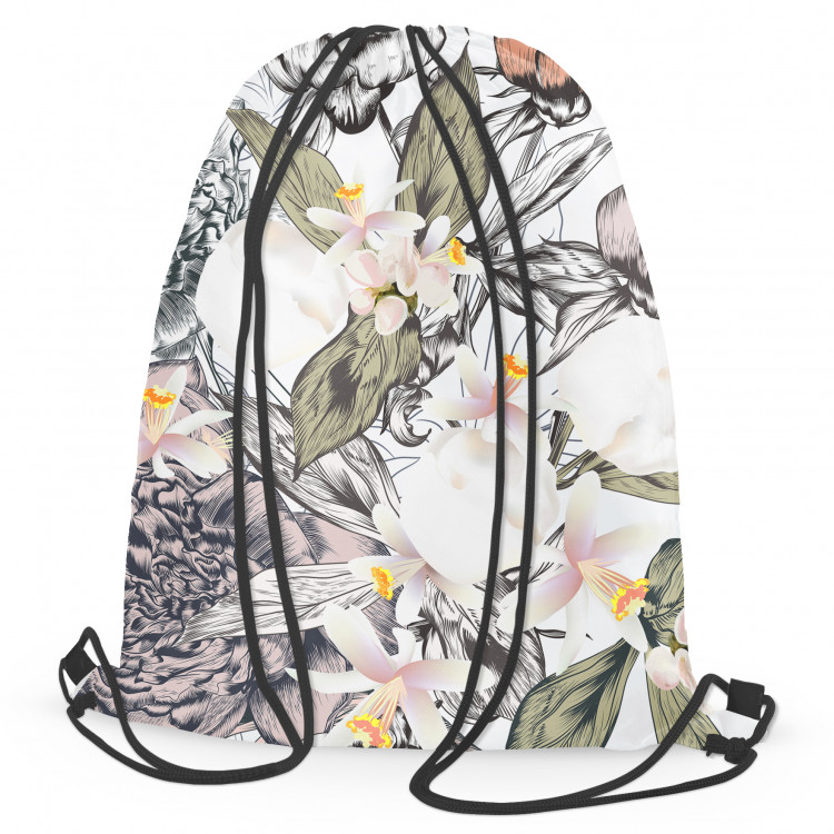 Worek plecak Kwiatowa impresja – motyw inspirowany naturą w zieleni i szarości 147704