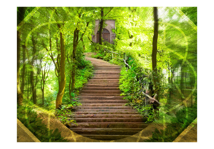 Fototapeta Tajemnica lasu - fantazyjny pejzaż ze schodami otoczonymi drzewami 60504 additionalImage 1
