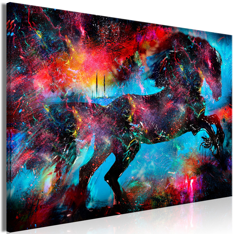 Obraz Mityczny koń - kolorowa abstrakcja z czarnym zwierzęciem 131644 additionalImage 2