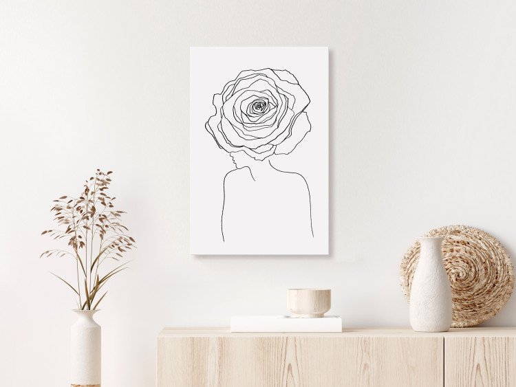 Obraz Róża we włosach - linearna sylwetka kobiety z kwiatkiem 132144 additionalImage 3