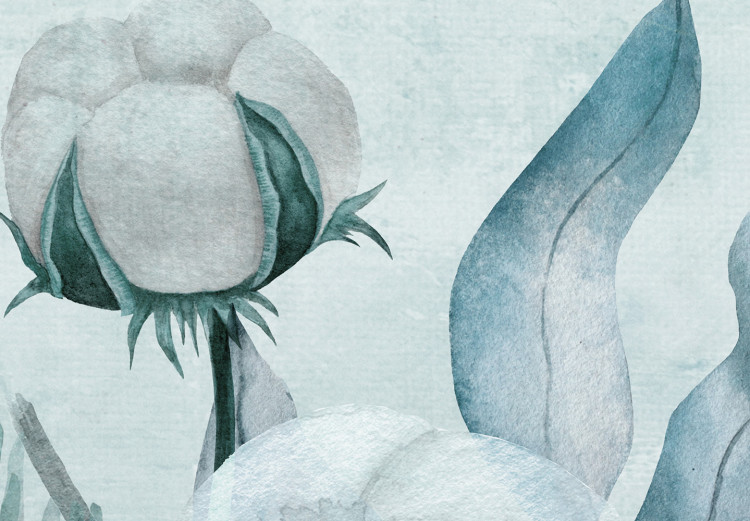 Fototapeta Motyw boho - malowane liście i kwiaty bawełny w niebieskim kolorze 143844 additionalImage 3