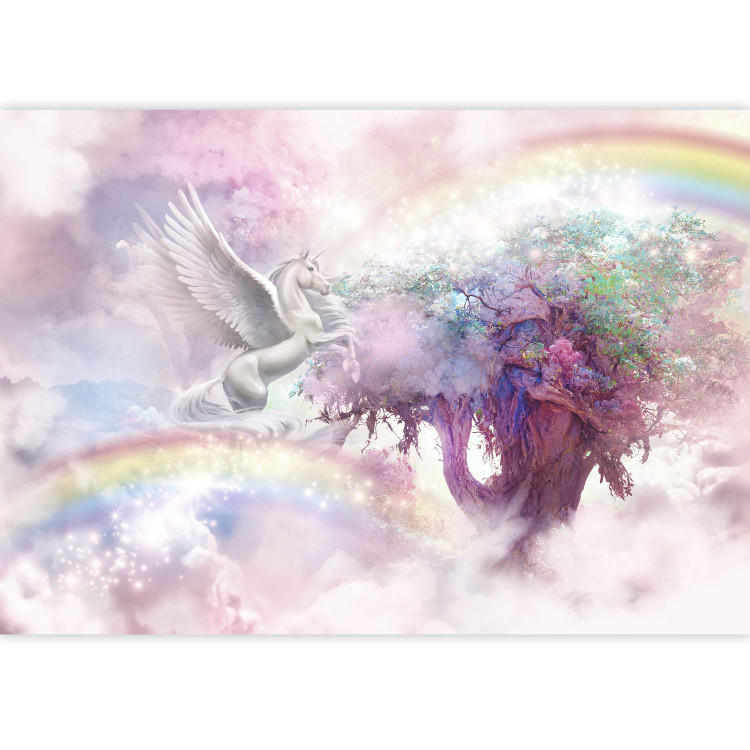 Fototapeta Jednorożec i magiczne drzewo - różowa i tęczowa kraina w chmurach 148544 additionalImage 3