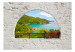 Fototapeta Widok z okna - pejzaż z turkusowym morzem i wyspą otoczony białą cegłą 89844 additionalThumb 1