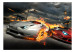 Fototapeta Samochody sportowe - uliczny wyścig w płomieniach na tle miasta 147654 additionalThumb 1