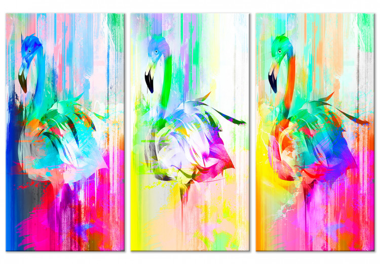 Obraz Kolorowe flamingi (3-częściowy) 108164