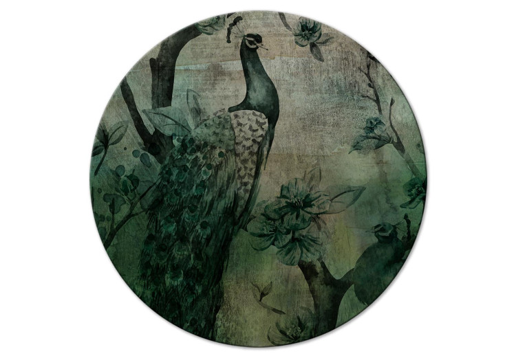 Obraz okrągły Akwarelowe pawie - ozdobne ptaki na kwitnących gałęziach 148664