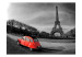 Fototapeta Miejska architektura - czarno-biała wieża Eiffla i czerwony samochód 59864 additionalThumb 1