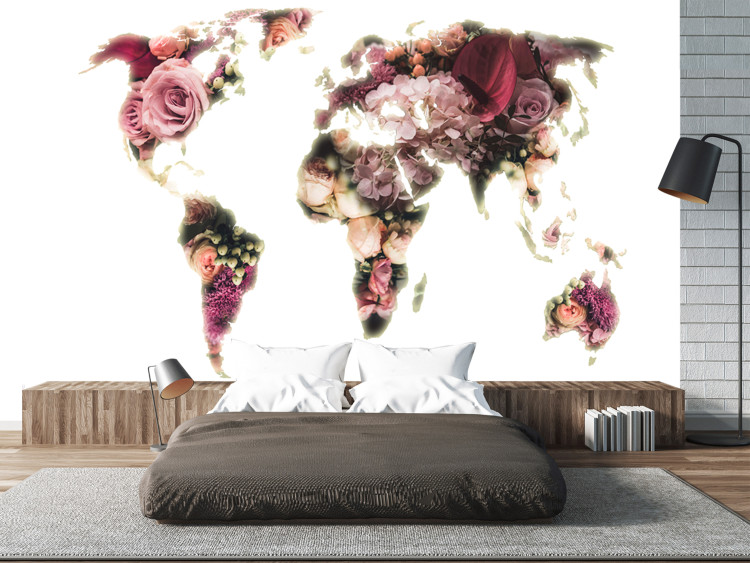 Fototapeta Kwiecista planeta - mapa świata z deseniem w kwiaty na białym tle 142974