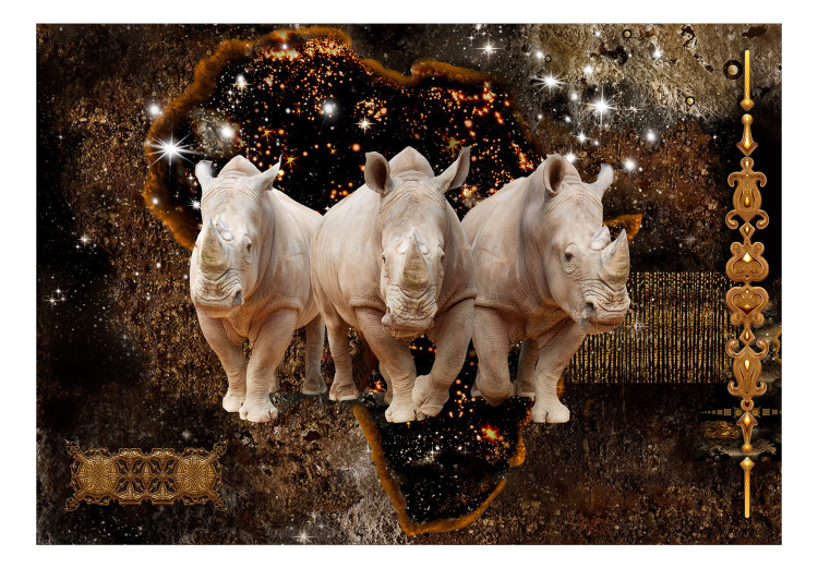 Fototapeta Trzy nosorożce - zwierzęta na nocnym tle z dodatkiem złota 125784 additionalImage 1