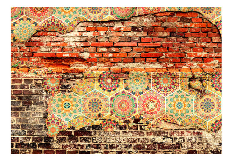 Fototapeta Energetyczne połączenie - kolorowa mozaika na tle z czerwonej cegły 91984 additionalImage 1