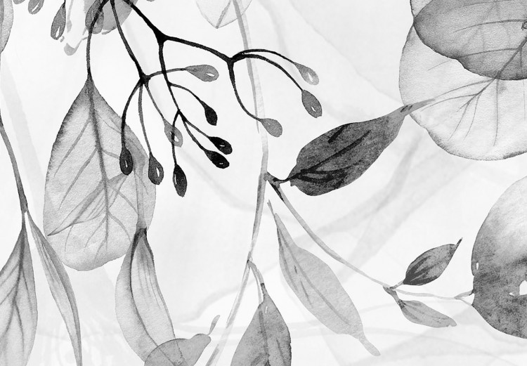 Obraz w kształcie koła Akwarela - przezroczyste czarno-białe gałązki, kwiatki i listki 148694 additionalImage 4
