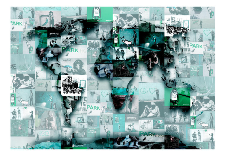 Fototapeta Zielony street art i Banksy - mapa świata w formie kolażu z murali 92594 additionalImage 1