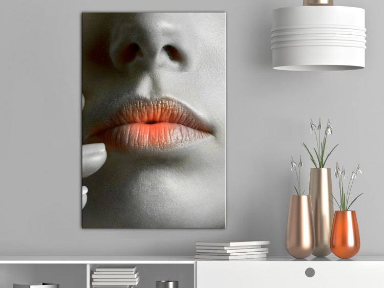 Obraz Ciepłe usta - zbliżenie na kobiecą twarz w odcieniach szarości  117515 additionalImage 3