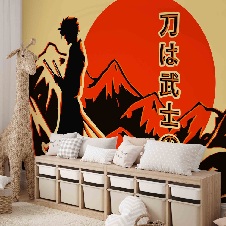 Fototapeta Samotny samuraj - japoński napis, górski pejzaż i postać anime 145515 additionalImage 6
