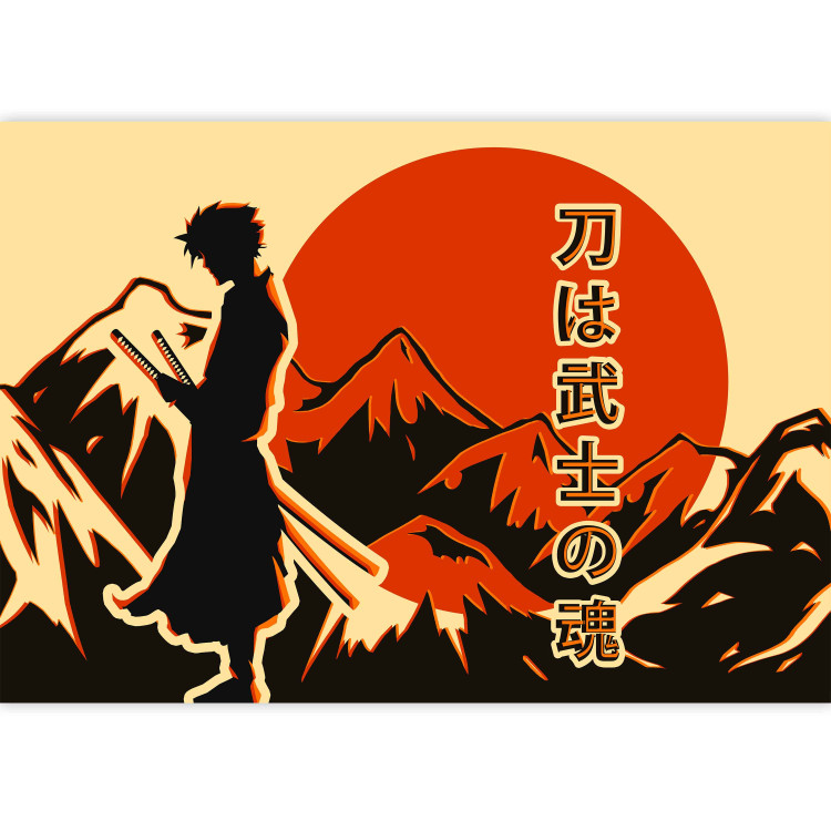 Fototapeta Samotny samuraj - japoński napis, górski pejzaż i postać anime 145515 additionalImage 3